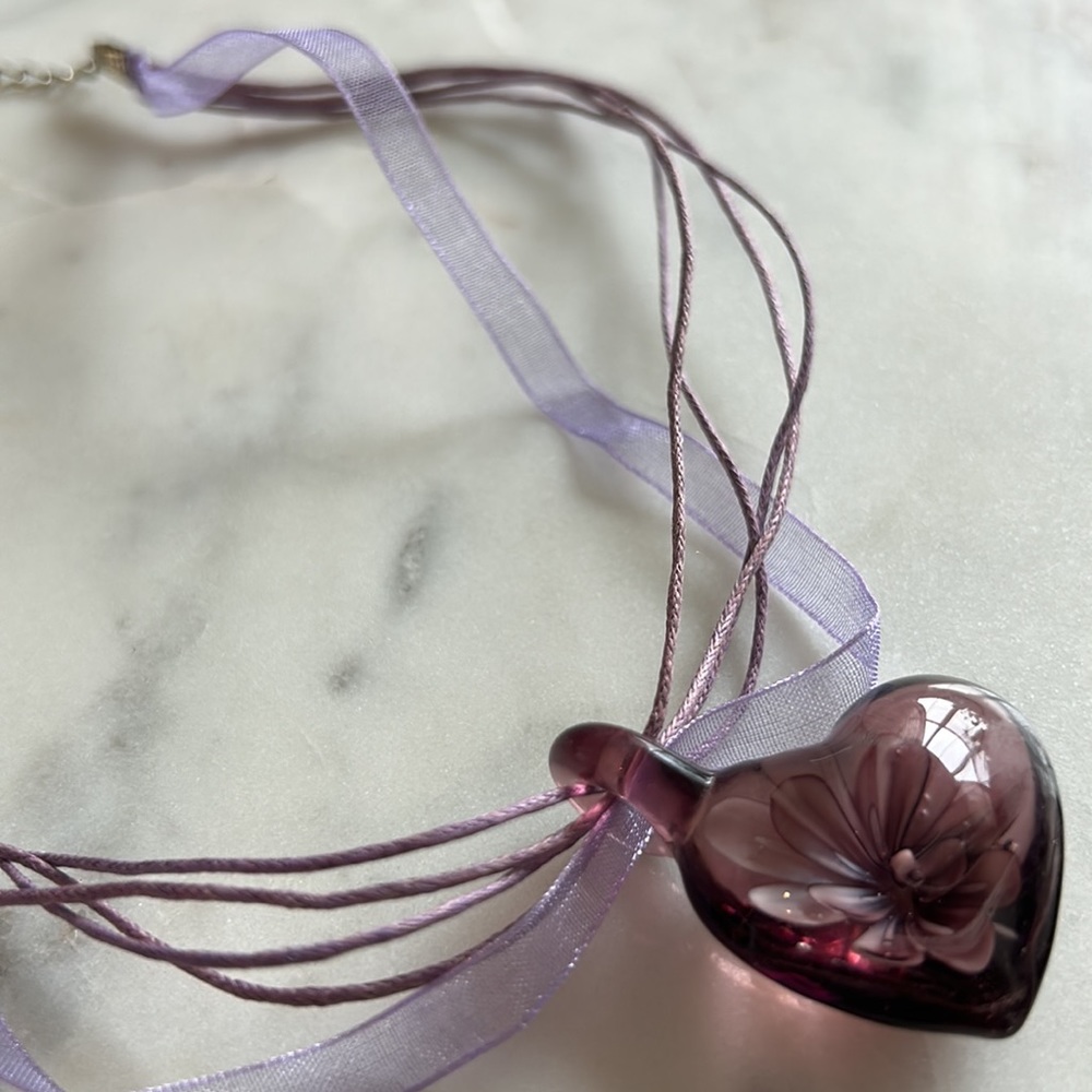 Purple glass flower necklace